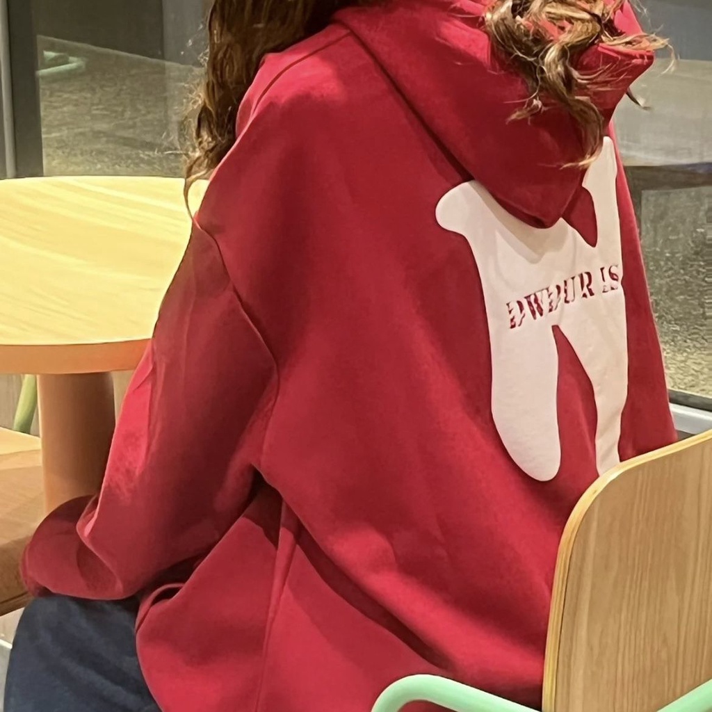 Jiashucheng Vitality Red [Cotton] INS Siêu Hot Áo Hoodie Tay Dài Dáng Rộng Mỏng Phong Cách BM Mùa Xuân Thu Cho Nữ