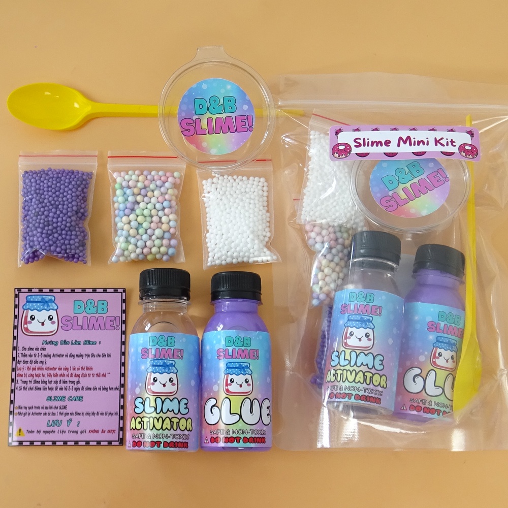 Bộ Kit Mini Làm Slime Đủ Màu Vàng/Hồng/Tím/Xanh Lá/Xanh Dương