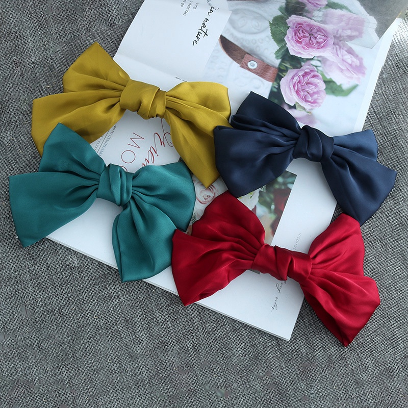 Kẹp tóc trang trí nơ satin thanh lịch xinh xắn