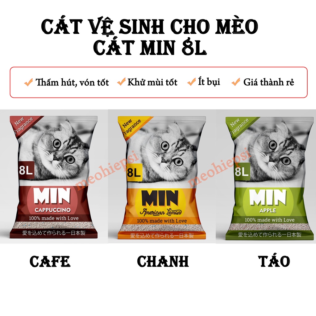 Cát MIN - Cát vệ sinh cho mèo cát Min 8L xuất xứ Nhật Bản - cát vệ sinh cho mèo khử mùi, vón cục tốt túi 8L