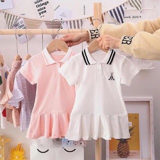 Váy polo trắng/hồng đuôi cá bé gái