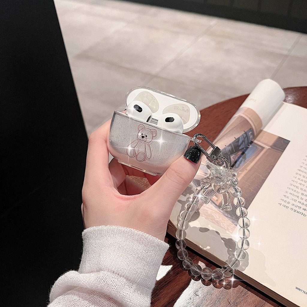 Vỏ Bảo Vệ Hộp Sạc Tai Nghe Airpods 3 Pro AirPods3 Họa Tiết Hoạt Hình Gấu Màu Hồng Dễ Thương Kèm Hộp Đựng AirPods2gen Ốp