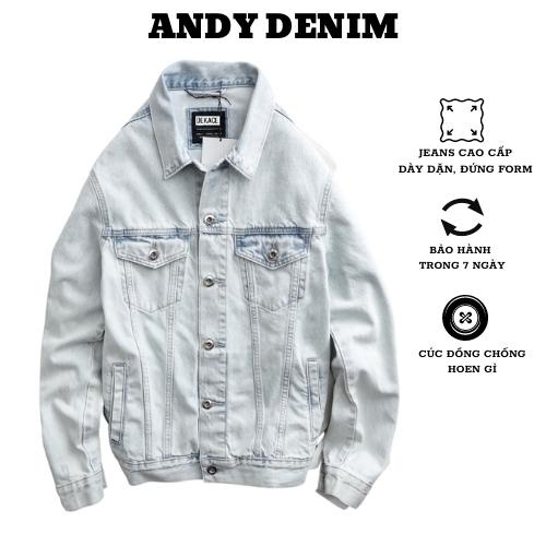 Áo khoác bò nam, áo khoác jeans denim cao cấp, chất liệu dày dặn, đứng form, cúc đồng chống hoen gỉ Andy Denim