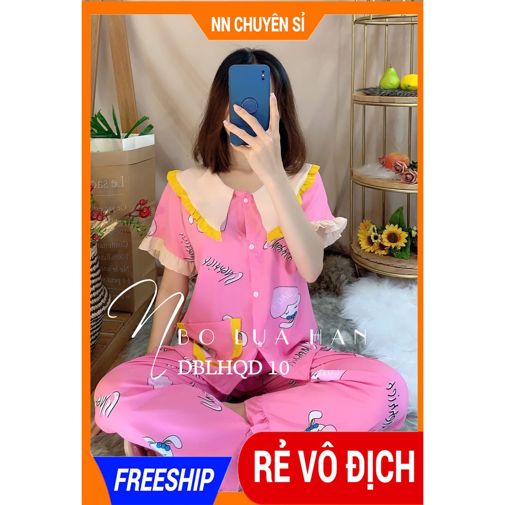 HÀNG ĐẸP ⚡ẢNH THẬT CHỤP TẠI SHOP⚡ ĐỒ BỘ CỔ BÈO PHỐI NƠ IN HÌNH - ĐỒ BỘ DÀI VẢI MỀM BLH10