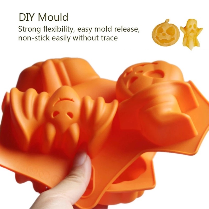Khuôn Silicone 6 Ngăn Tạo Hình Chủ Đề Halloween Trang Trí Bánh Kem