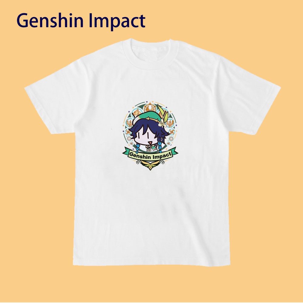 Genshin Impact T shirt Short Sleeve Cosplay Anime Tops Venti Klee Hutao Keqing High Quality Tee Shir