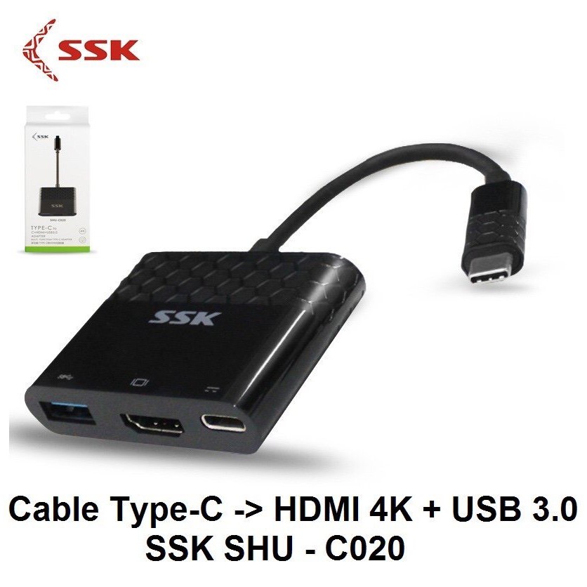 Cáp Type C -&gt; HDMI 4K + usb 3.0 SSK SHU 020 , Cáp chuyển từ Type C sang hdmi + usb 3.0