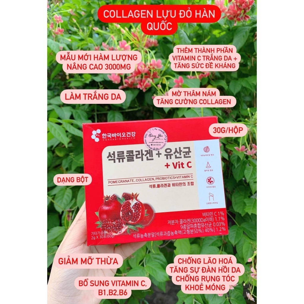 Bột Collagen Lựu Đỏ Hàn Quốc Mẫu Mới Hộp 30 gói x 2g
