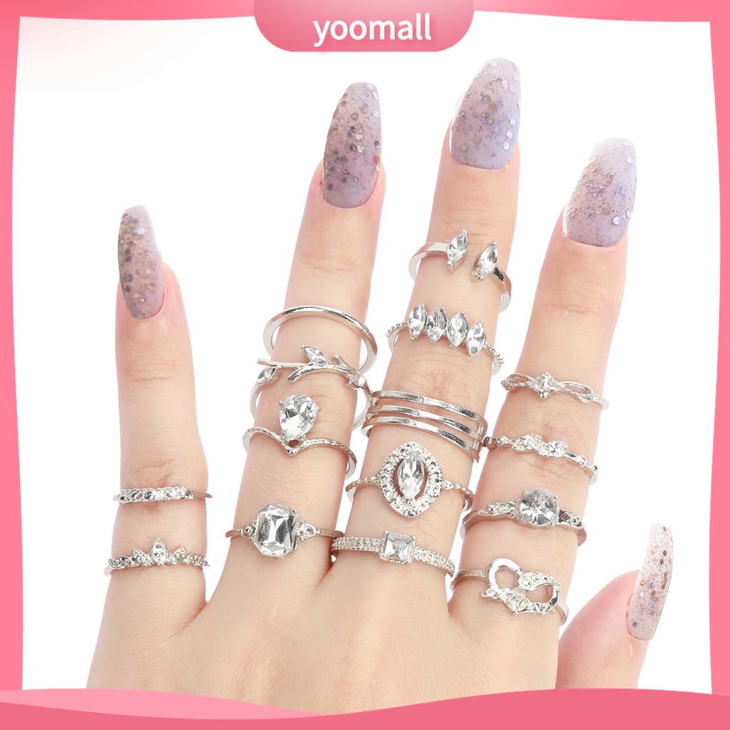 Yomall♡ Bộ 15 Nhẫn Hợp Kim Đính Đá Phong Cách Bohemian Thời Trang Cho Nữ