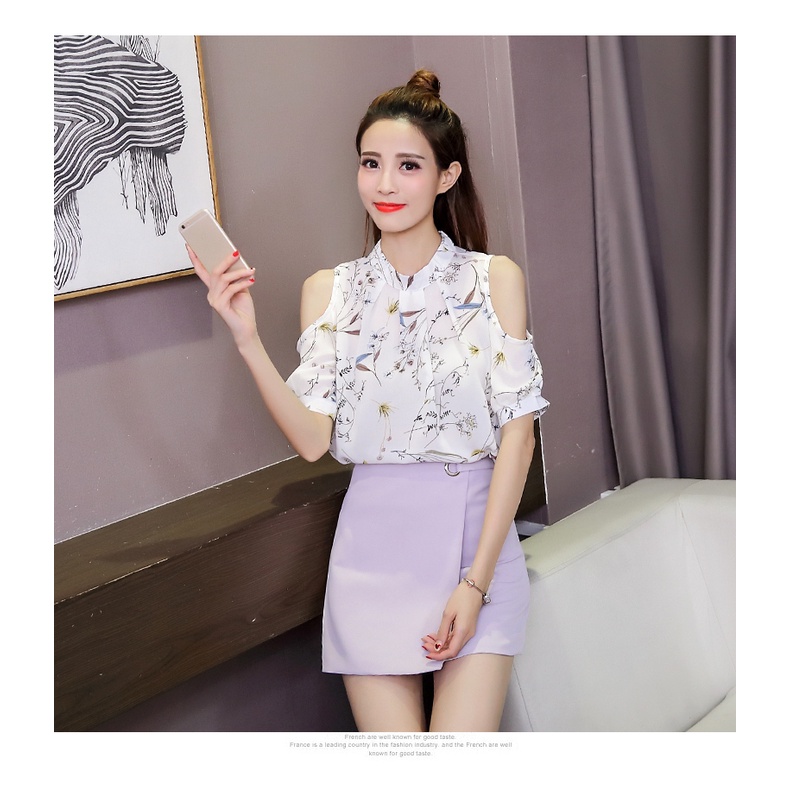 Áo Chiffon Hở Vai Cổ Tròn Tay Ngắn In Họa Tiết Hoa Plus Size Cho Nữ