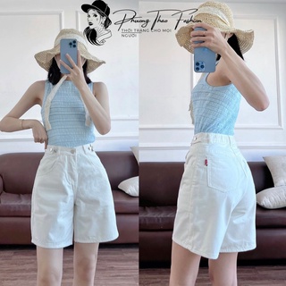 Quần short jean nữ ống rộng lưng chun - quần ngố đai nút chỉnh eo có bigsize