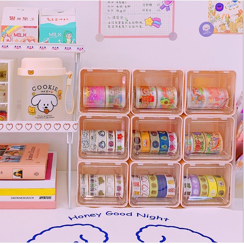 Hộp nhựa trong suốt đựng washi tape 9*8cm (set 3 hộp)