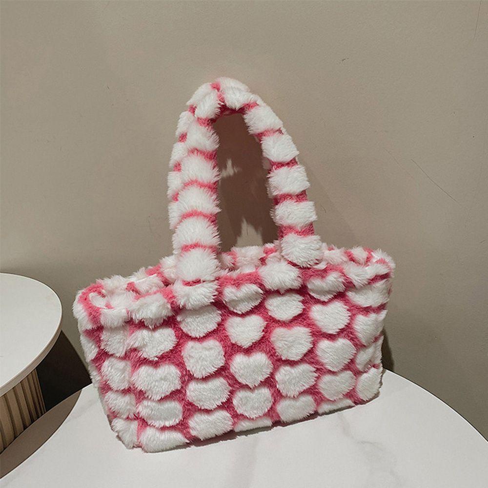 Túi Đeo Chéo Đựng Điện Thoại Phối Lông Họa Tiết Trái Tim Phong Cách Lolita