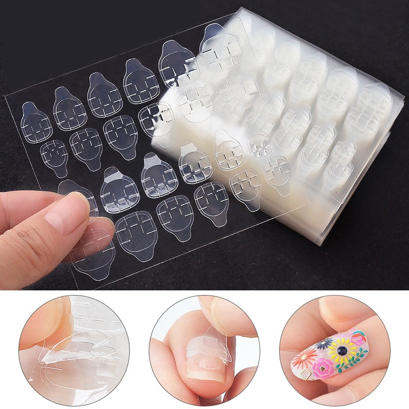 Set 24 Keo Dán Móng Tay Giả Hai Mặt Trong Suốt - Sticker Dán Móng Silicone