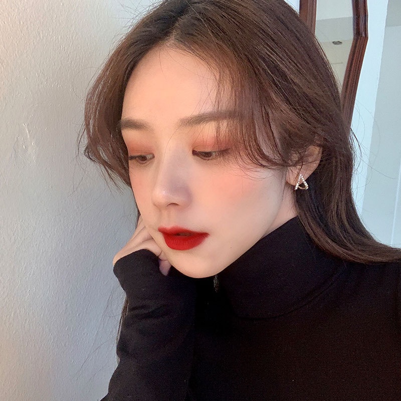 Khuyên Tai Hình Học Nhỏ Đa Năng Cao Cấp Thiết Kế Quạ Nhỏ Giọt Mạng Đỏ Phong Cách Harajuku Mới Cho Nữ