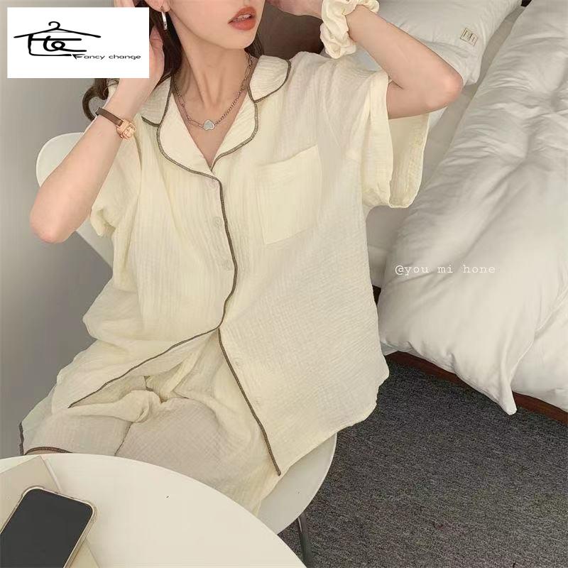 Bộ Đồ Ngủ Vải Cotton Lanh Mỏng Thoải Mái Thân Thiện Với Da