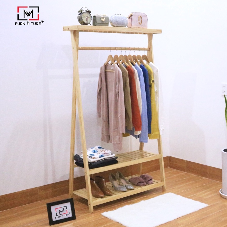Giá treo quần áo 3 tầng gỗ lắp ráp đa năng A hanger mushroom thương hiệu MW FURNITURE - Nội thất căn hộ