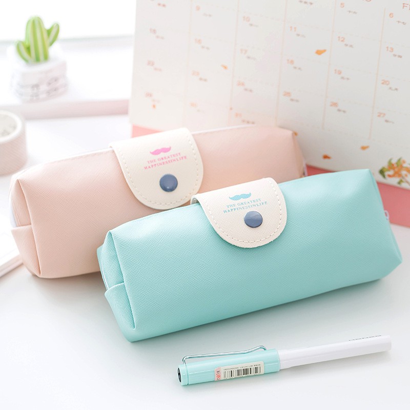 Túi đựng bút/ đồ trang điểm bằng da PU phối hình râu xinh xắn