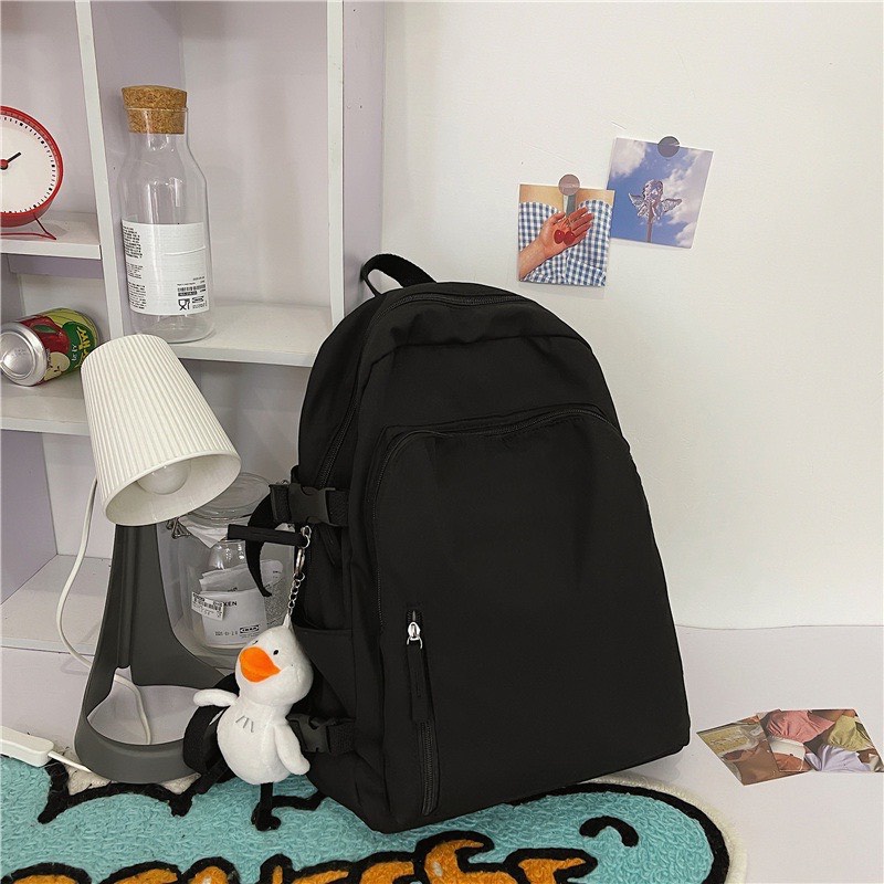 Balo Ulzzang Nữ Thời Trang Đi Học Đi Chơi Basic Vải Dù Trơn Balo Du Lịch