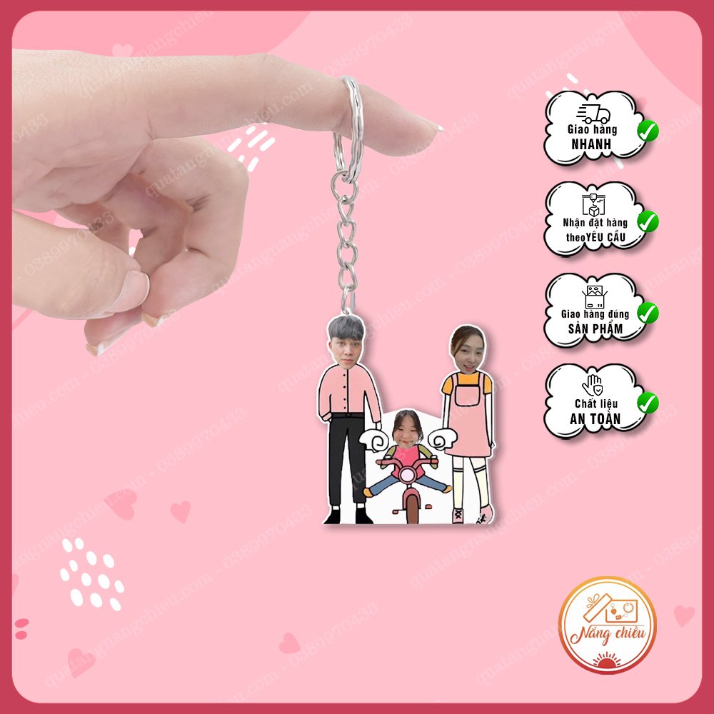 Móc khóa cắt ghép chibi gia đình, treo chìa khóa xe, balo, quà tặng sinh nhật , dịp kỉ niệm, tình bạn