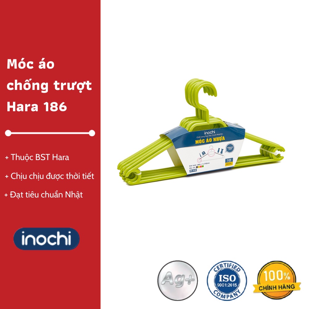 Bộ 10 móc áo chống trượt Hara 186 - Thiết kế tinh tế, Chống chịu được mọi loại thời tiết, Chất lượng Nhật Bản