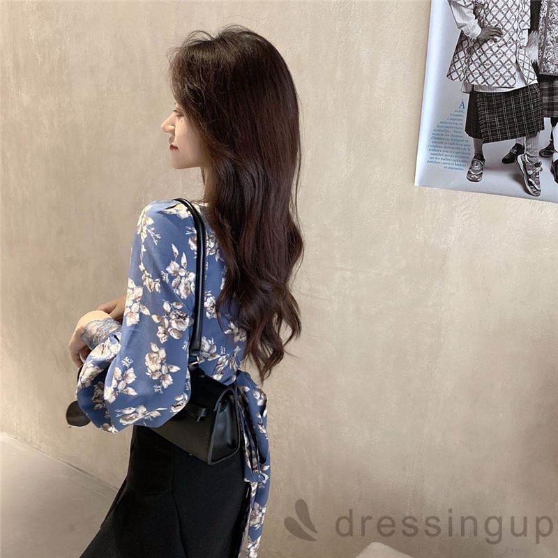 Áo Nữ Tay Dài Cổ Chữ V Họa Tiết Hoa Thanh Lịch