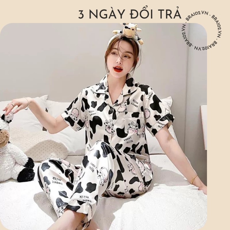 Đồ ngủ nữ, bộ đồ mặc nhà Pijama lụa họa tiết Bò Sữa chất vải trơn nhẹ phù hợp với mùa hè - Shop Bra102.vn B053 | BigBuy360 - bigbuy360.vn