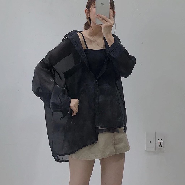 [ẢNH THẬT+VIDEO] Set Áo Sơ Mi Voan Mỏng Khoác Ngoài Và Áo Hai Dây Cùng Màu