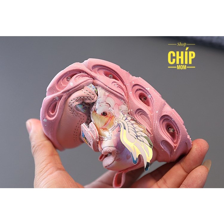 giày thể thao cho bé gái có đè led nhấp nháy công chúa cánh tiên siêu nhẹ đế êm có quai dán, dây buộc màu hồng led2122