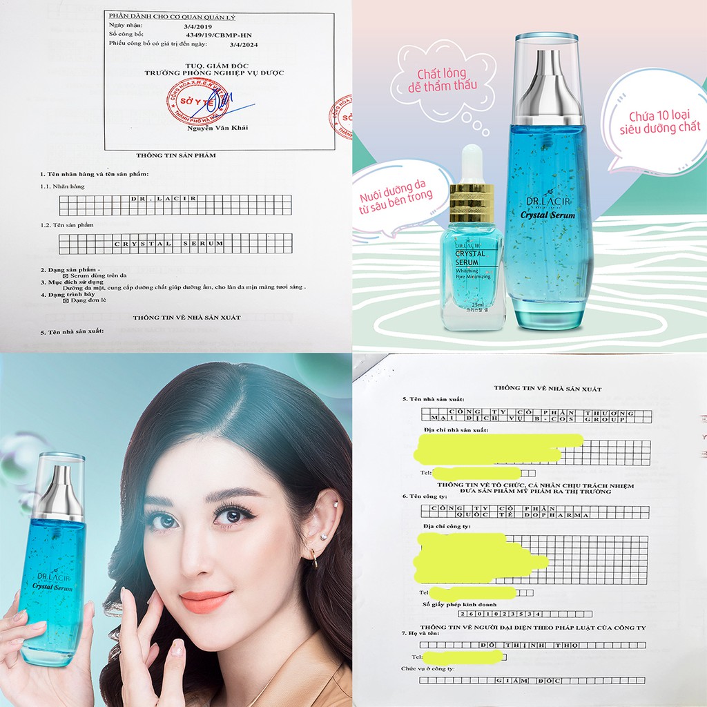 Serum Tinh Thể Cấp Ẩm Da Chống Lão Hoá, Se Khít Lỗ Chân Lông(Crystal Serum)  DR.LACIR 50ml và 25ml DR20