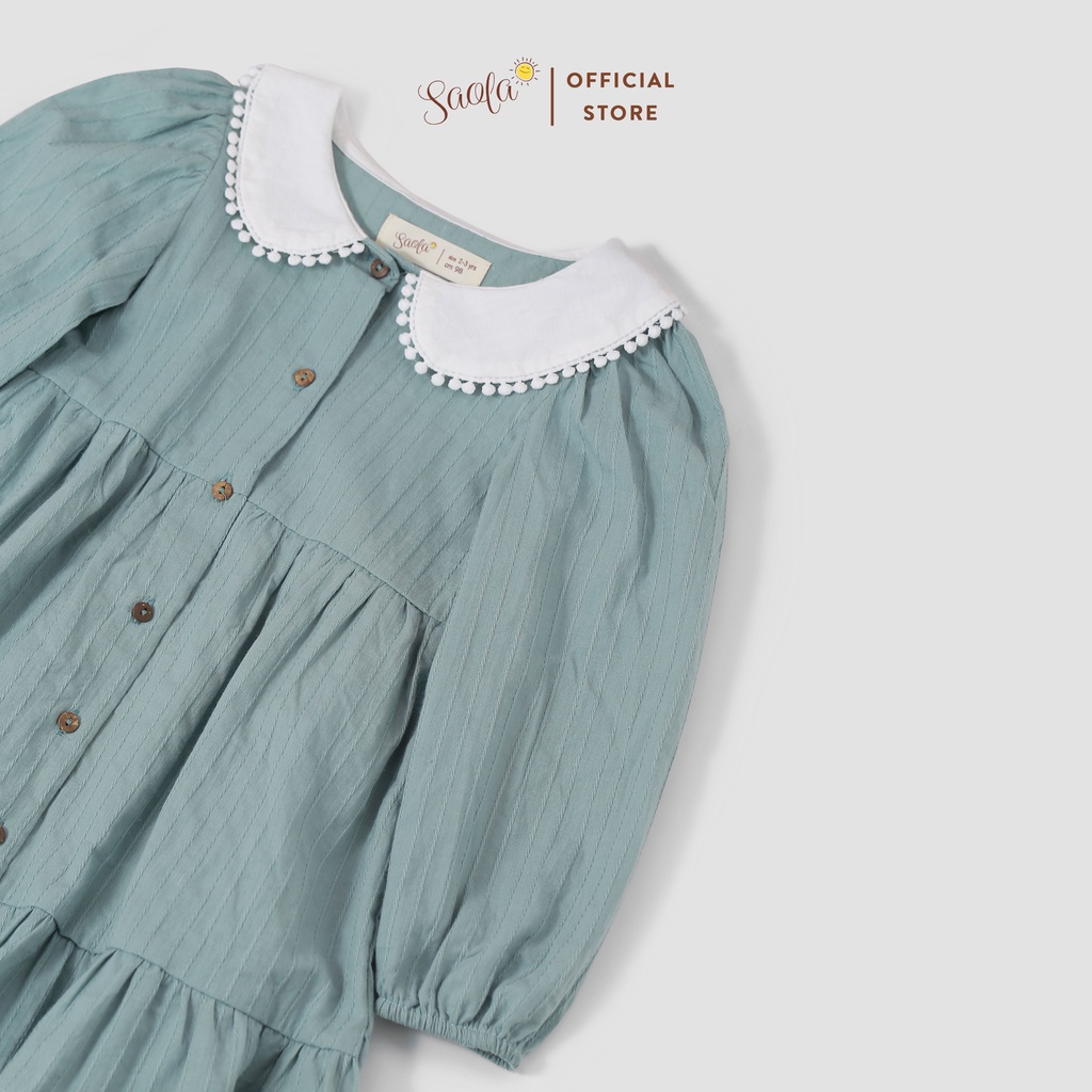 Váy Bé Gái SAOLA KIDS Thu Đông Tay Dài Xanh Phối Cổ Trắng Xinh Đẹp Cho Trẻ Em Gái Từ 1,2,3,4,5,6 Tuổi - DRC027