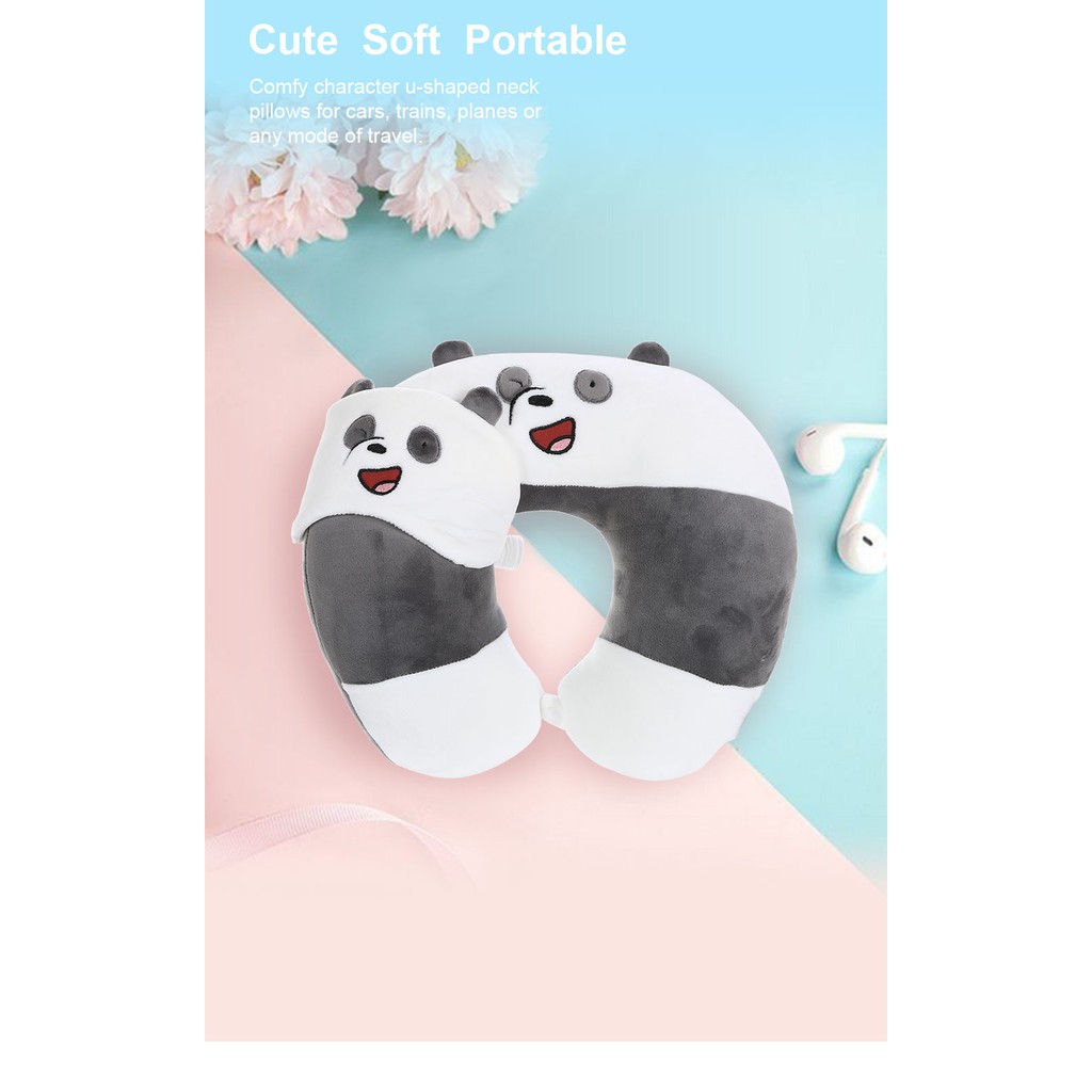 Gối chữ U Miniso hình gấu We Bare Bears U-shaped Neck Pillow (Panda)- Hàng chính hãng