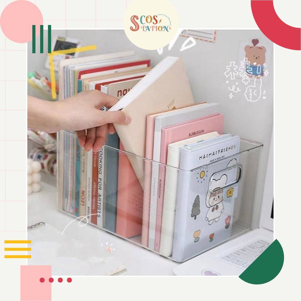 Rổ Nhựa Trong Suốt Cứng Cáp Đựng Sách hoặc Đồ Dùng Gia Đình Siêu Tiện Lợi
