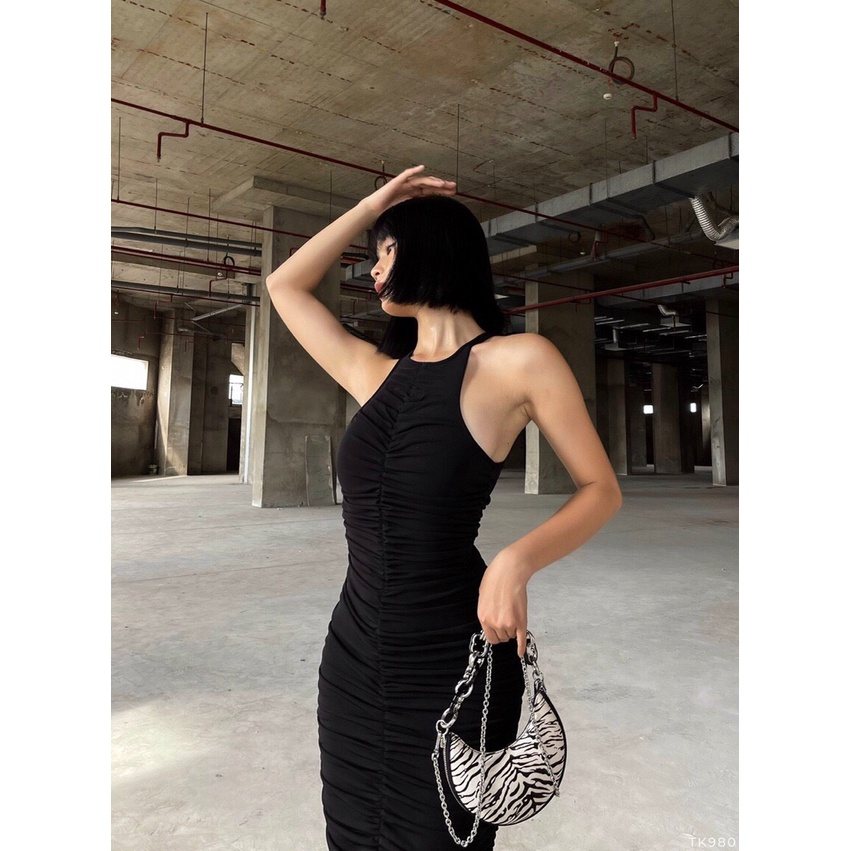 Đầm body nhún con sâu