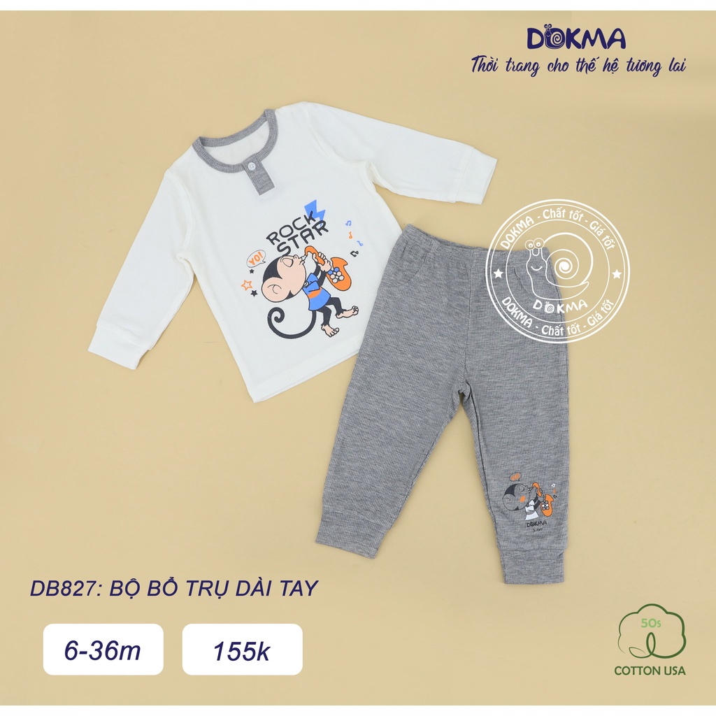 Dokma - Bộ dài tay chất cotton USA cao cấp cho bé 6-36 tháng DB827