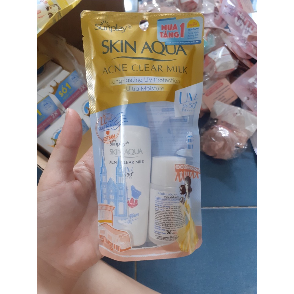 [Chính hãng] Sữa chống nắng dưỡng da ngựa mụn Skin aqua SPF 50 có quà tặng kèm