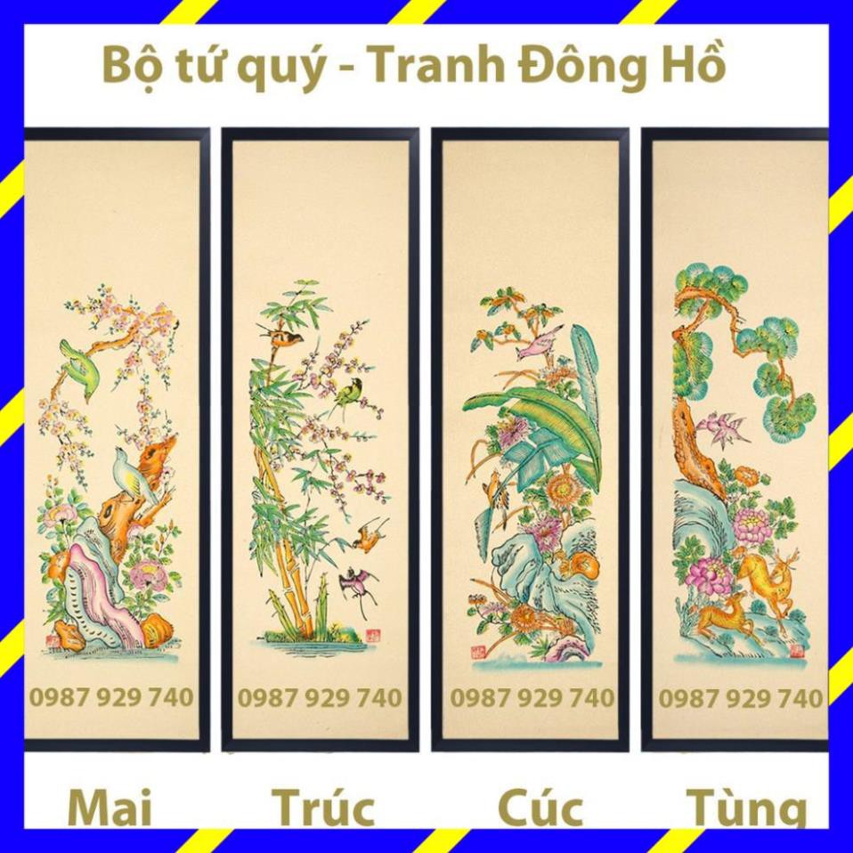 Bộ tranh Đông Hồ TỨ QUÝ Tùng - Cúc - Trúc - Mai (25x90cm) - không gồm khung tranh - tranh treo tường trang trí tết đẹp