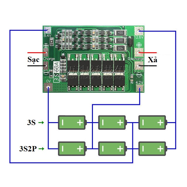 Mạch sạc và bảo vệ, cân bằng pin Lithium 3S 60A BMS 11.1V 12.6V 18650 26650 chuyên dụng