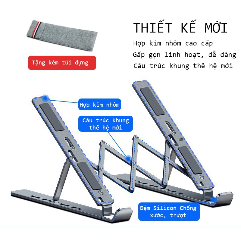 Giá đỡ laptop  LS501 bằng hợp kim nhôm không gỉ cap cấp, hỗ trợ tản nhiệt, điều chỉnh gấp gọn cho Ipad tablet macbook
