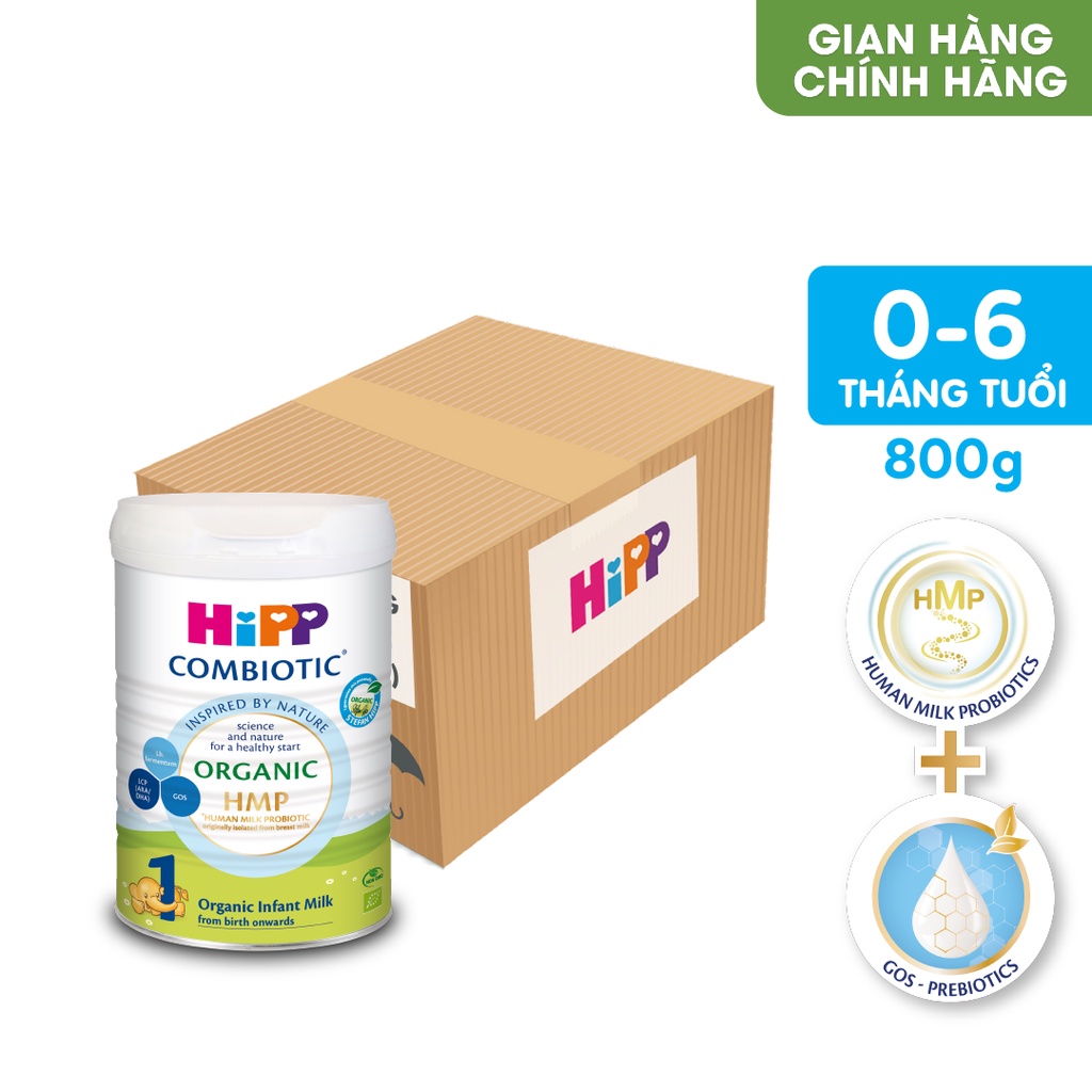 Thùng 6 lon Sữa bột công thức HiPP 1 Organic Combiotic 800g dành cho trẻ sơ sinh (6 lon x 800g)