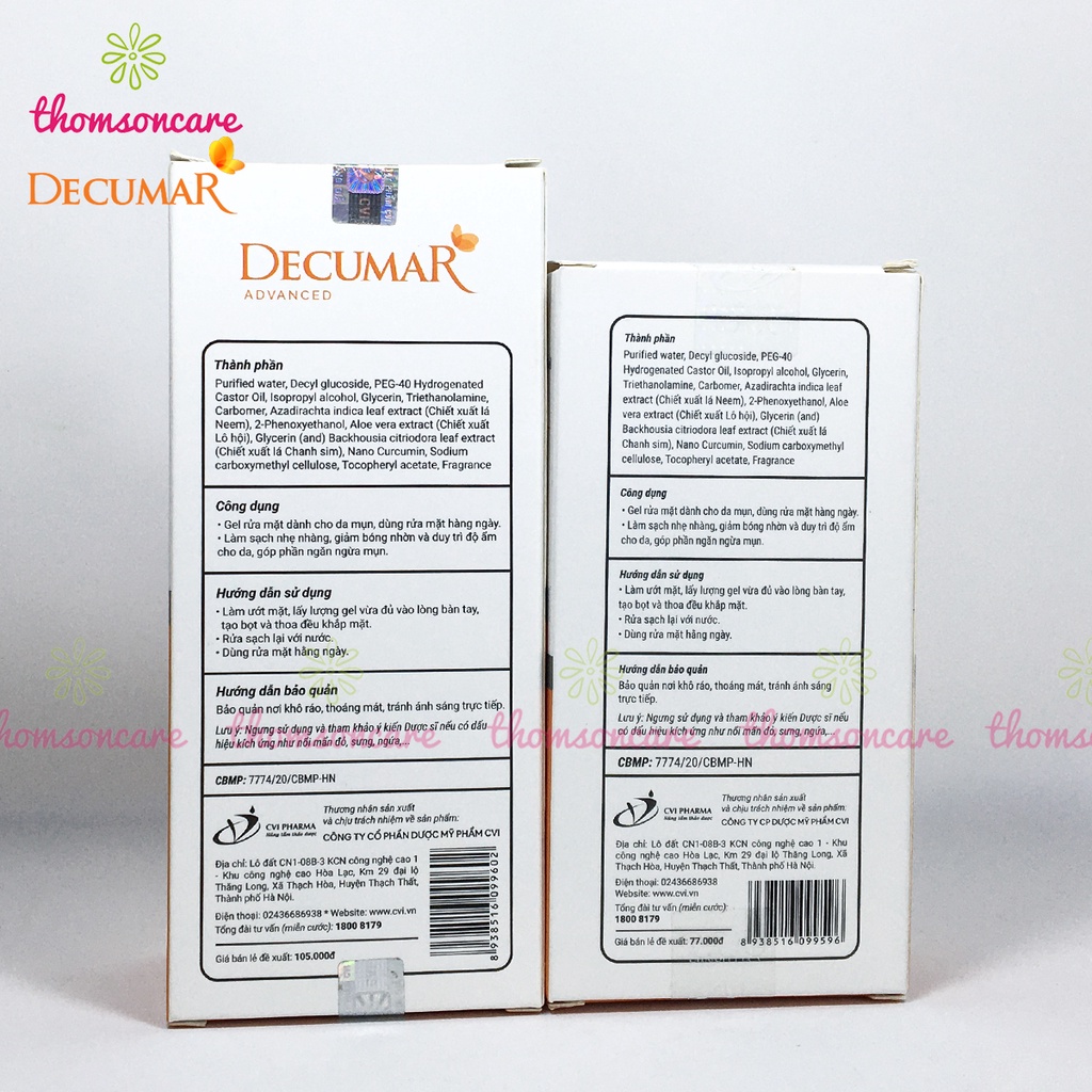 Decumar Sữa rửa mặt ngừa mụn 50ml 100ml cho mụn trứng cá, đầu đen trên mũi từ tinh chất nghệ nano curcumin