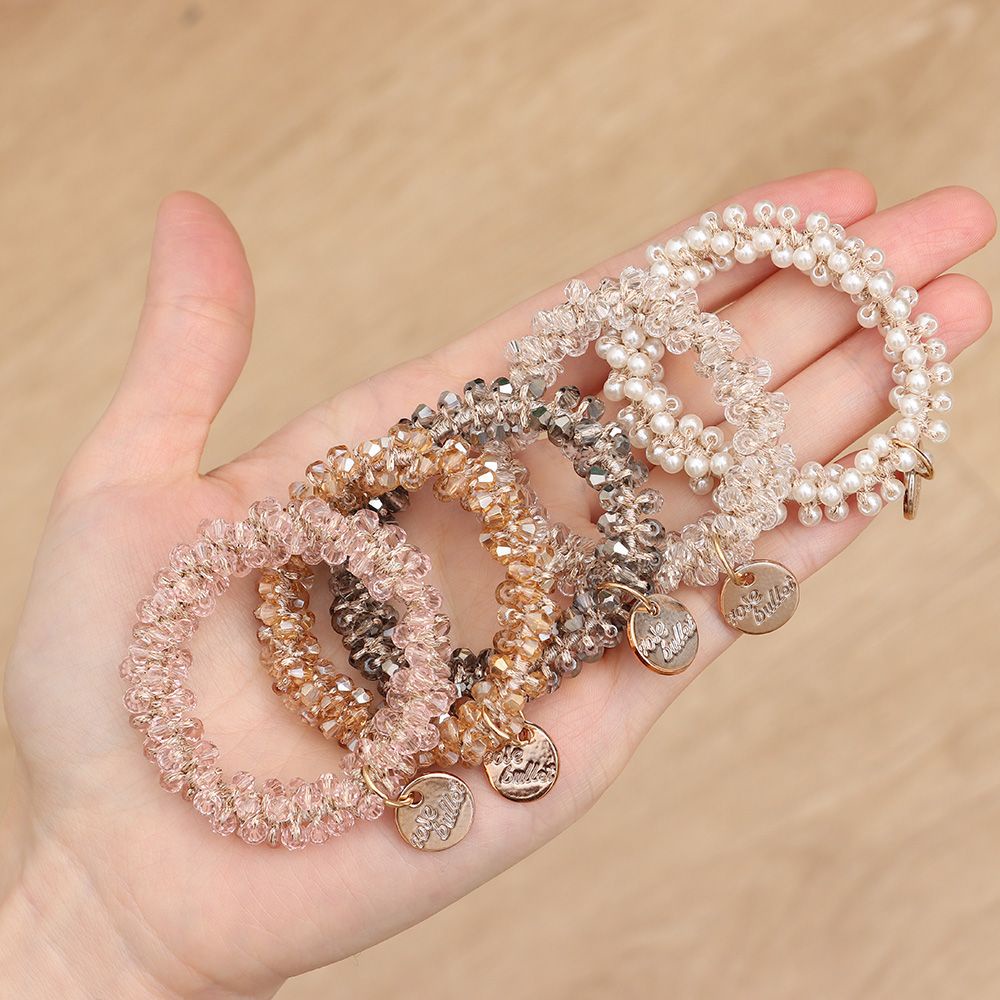 Dây Cột Tóc Co Giãn Đính Hạt Ngọc Trai Nhiều Màu Sắc Cho Nữ