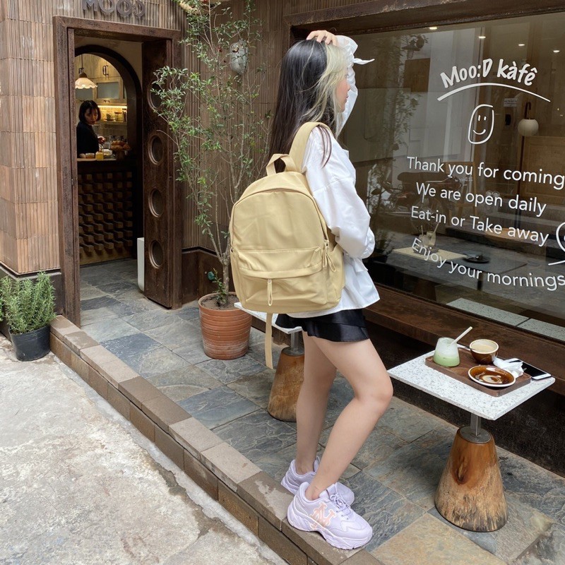 Balo vải ulzzang nữ, vừa Laptop 14inch và A4, chất vải kaki chống thấm nước, ngăn chống sốc Lap và ngăn bí mật -novstore