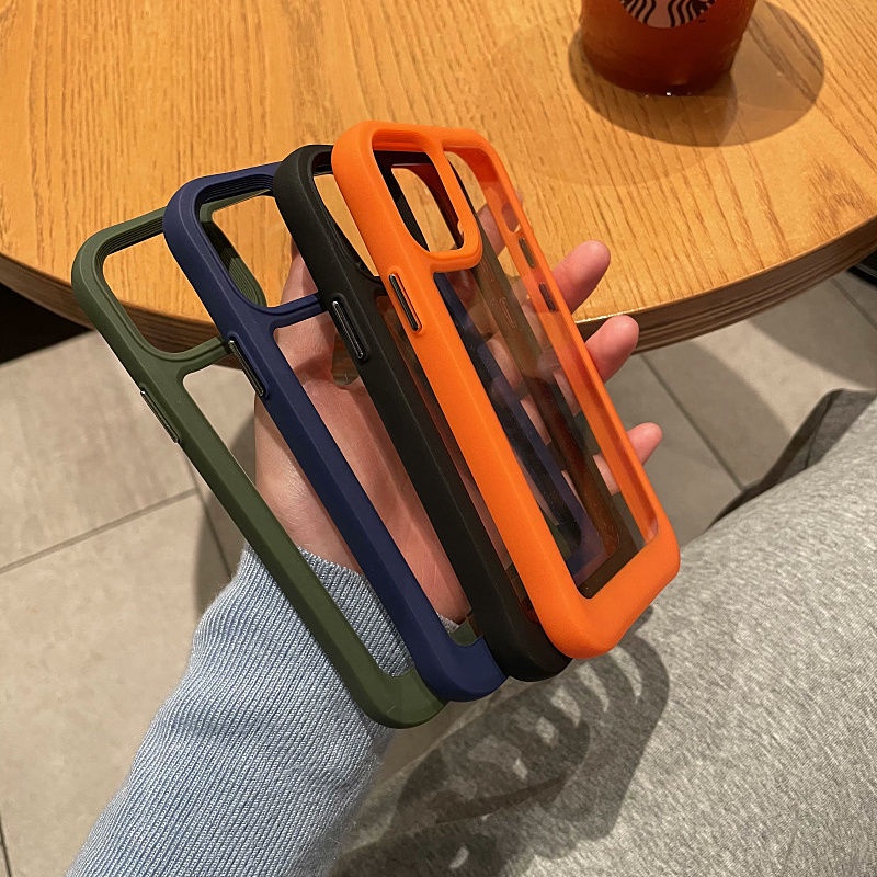 Ốp điện thoại cứng khung viền dẻo trong suốt trong như pha lê chống sốc cho IPHONE 13 12 PRO MAX 11 X XR XS MAX 7 8PLUS