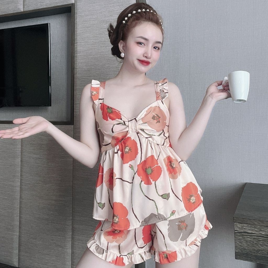 Đồ ngủ nữ❣️FREE SHIP❣️Đồ ngủ sexy lụa Latin cao cấp mềm mại xinh xắn &lt; 63kg