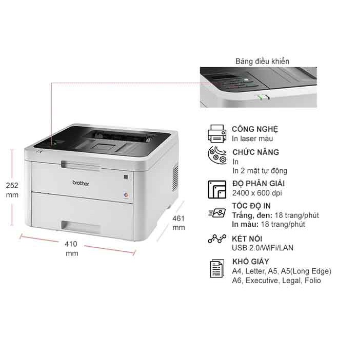 Máy in laser màu Brother HL-L3230Cdn (In đảo mặt + Network)