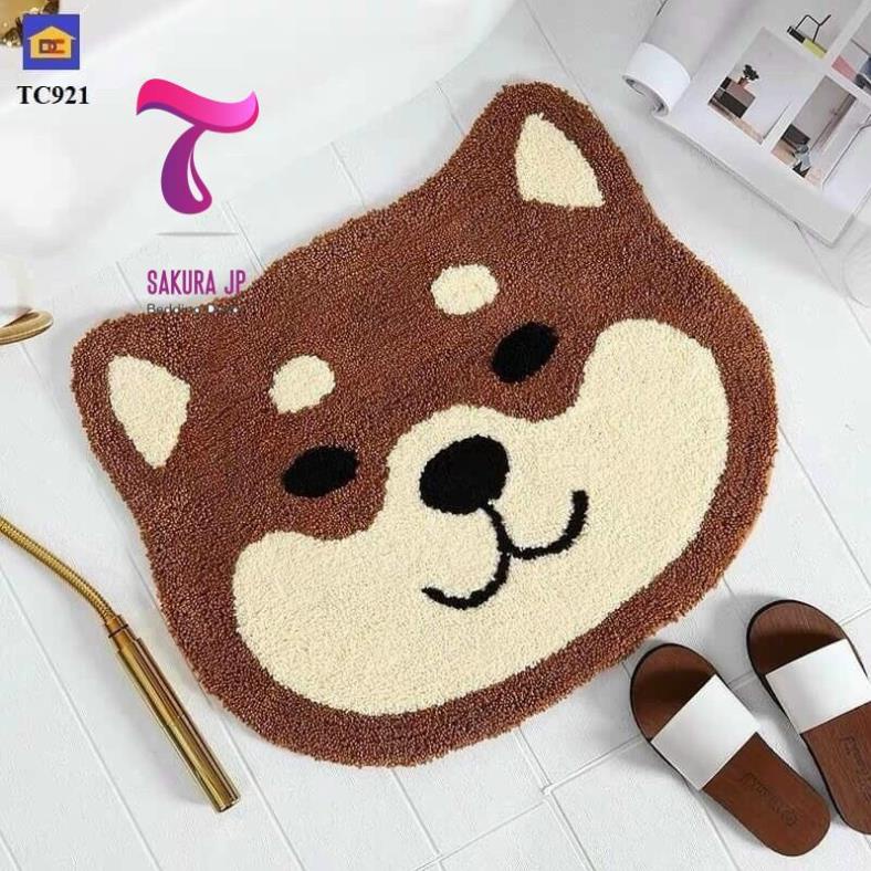 CHÍNH HÃNG-  Thảm Lau Chân Chống Trượt DogeCoin  MEME DOG  Thảm Chùi Chân Lông Cừu Sakura JP Bedding Decor