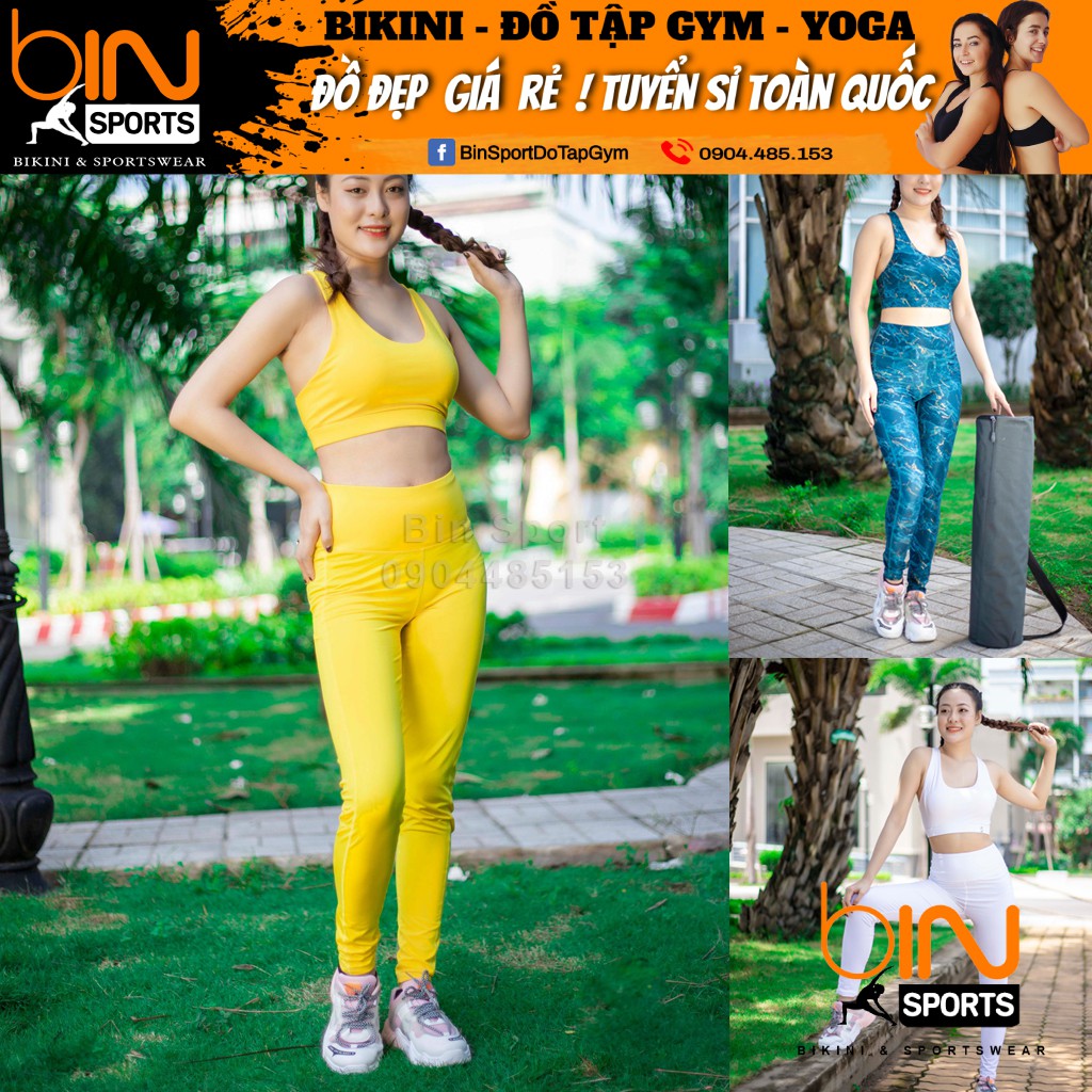 Bộ tập thể thao gym yoga nữ áo bra quần dài kèm mút cao cấp Bin Sports BD075