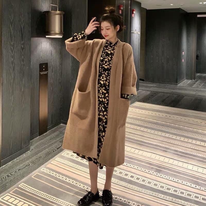 Áo cardigan lông thỏ dáng dài phong cách vintage mùa đông 2022