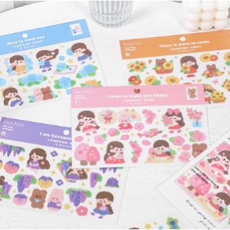 Bộ 2 tấm sticker cô gái dễ thương hình dán PET chống nước | BSB299